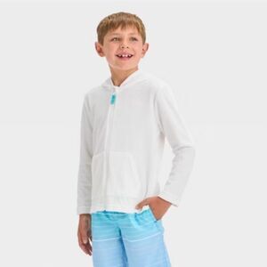 NWT Cat & Jack XS/S White Cover Up Top Full Zip Kangaroo Pockets Long Sleeve